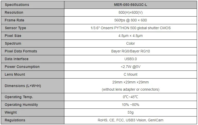 Specifications-MER-050-560U3C-L