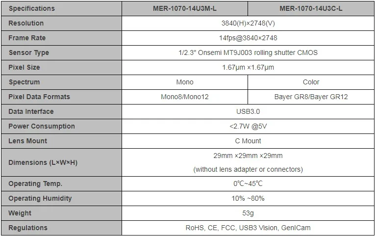 Specifications-MER-1070-14U3M-C-L