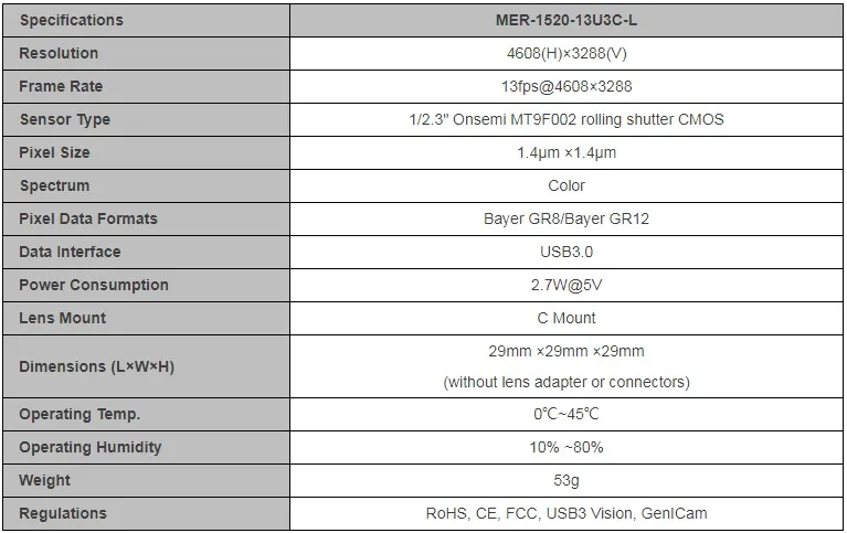 Specifications-MER-1520-13U3C-L