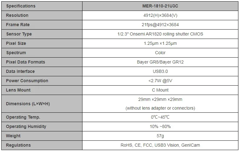 Specifications-MER-1810-21U3C